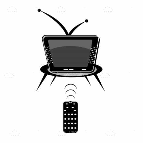Black Retro Television Set with Remote Icon